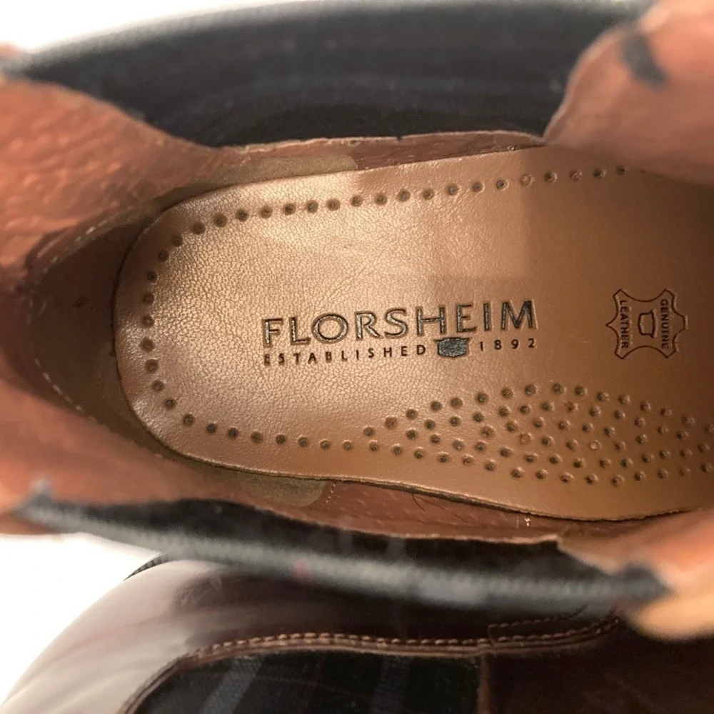 Florsheim Brown Leather Belfast Chelsea Boots Mens 7 M Plain Toe Plaid Gore